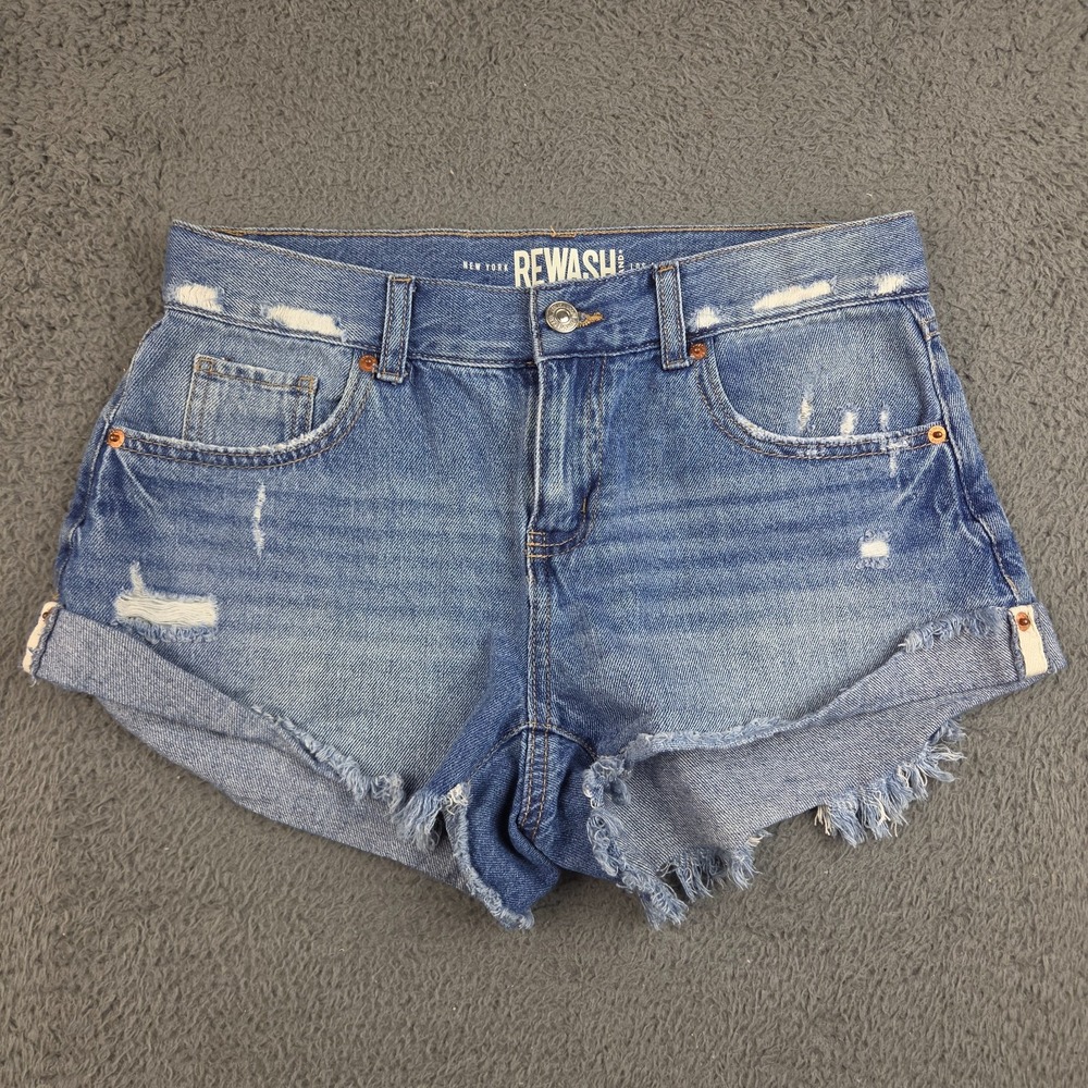 Rewash Cutoff Shorts Women's 1/25 Blue Jean Denim Distressed Baggy Whiskered